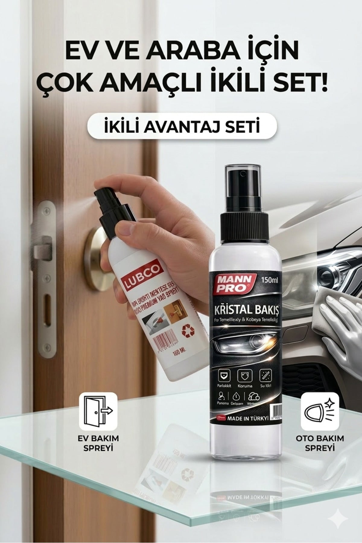 Kapı Gıcırtı Ses Kesici ve 50 saniyede Kararmış Far Yenileyici Avantajlı 150ml 2 li Set