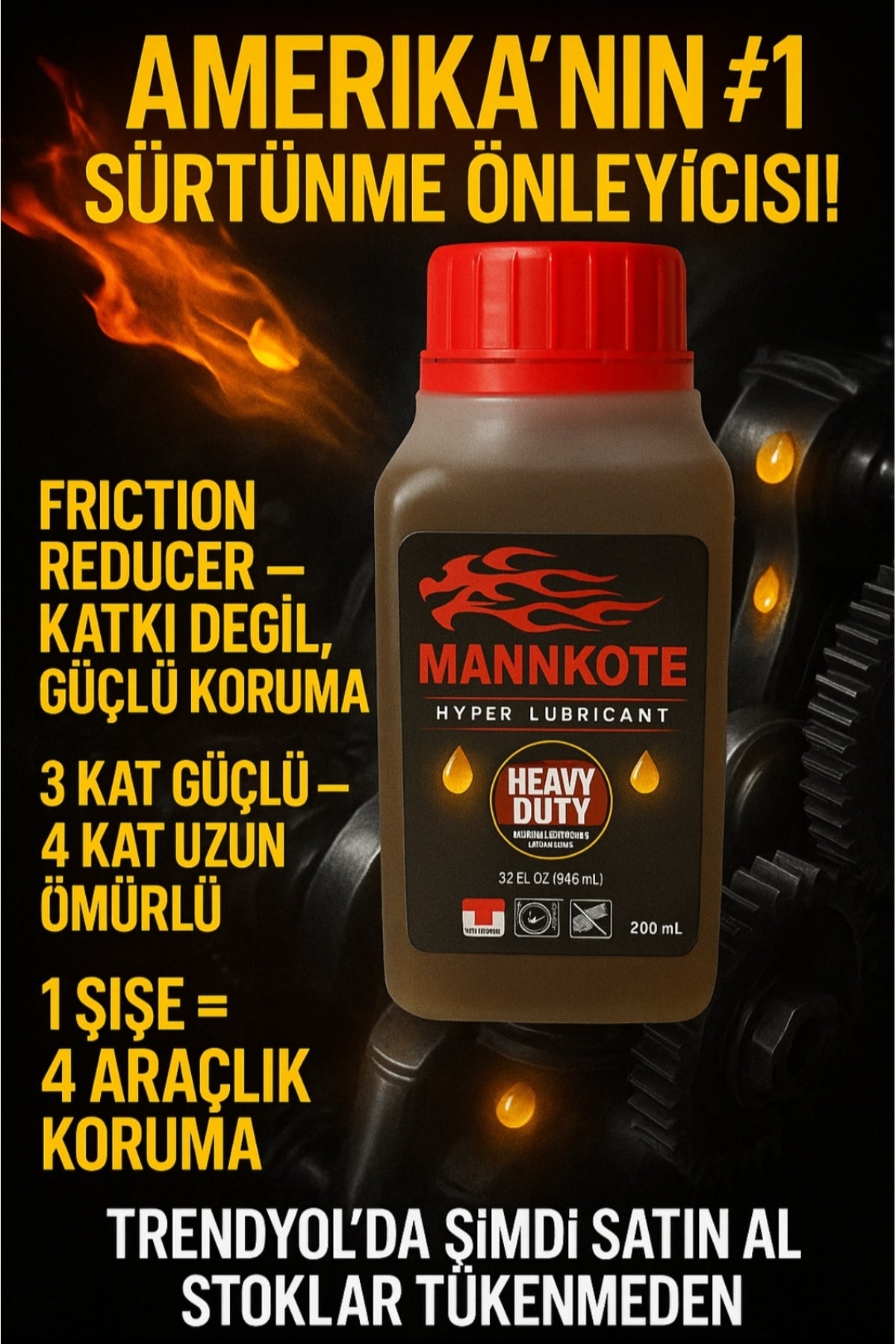 MannKote motor koruyucu&aşınma önleyici&duman kesici 200 Ml Usa