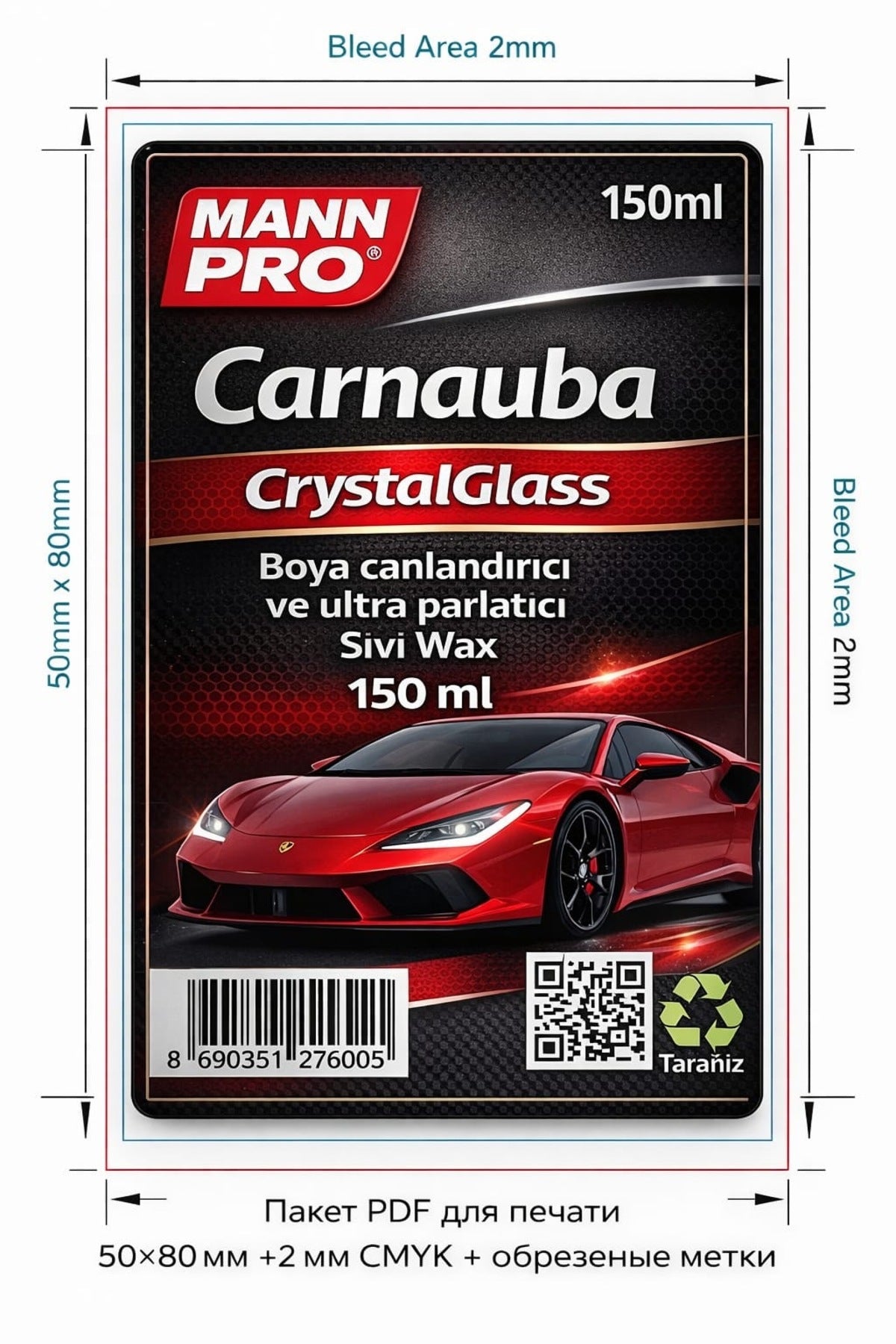 PRO Carnauba Crystal Glass-Boya Canlandırıcı ve Ultra Parlatıcı Sıvı Wax 150 ML