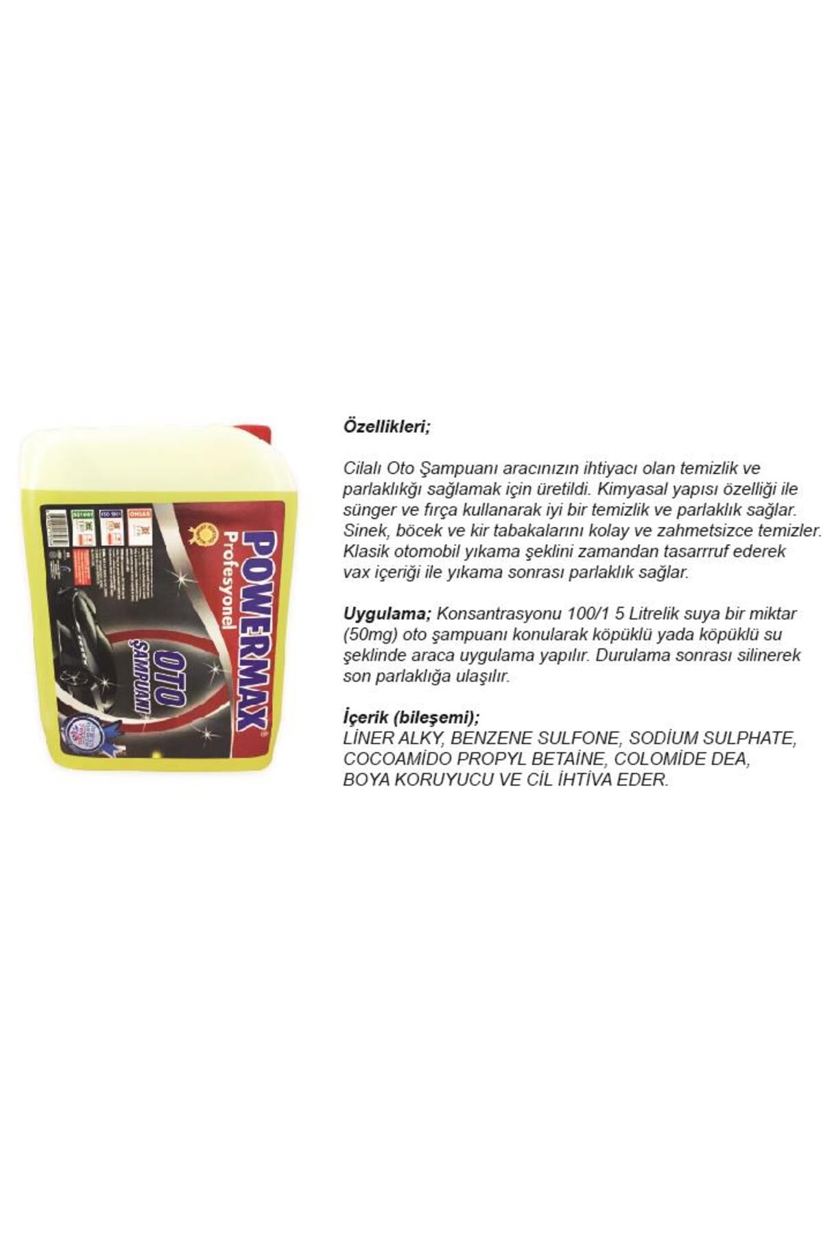 Powermax Profesyonel Cilalı Oto Şampuanı Fırça İle Yıkama 5 KG